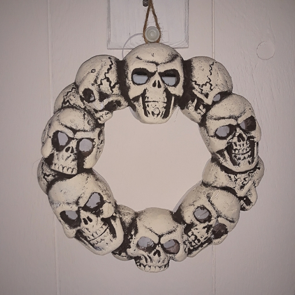 Light up skeleton wreath halloween hanging round decoration party round face fun